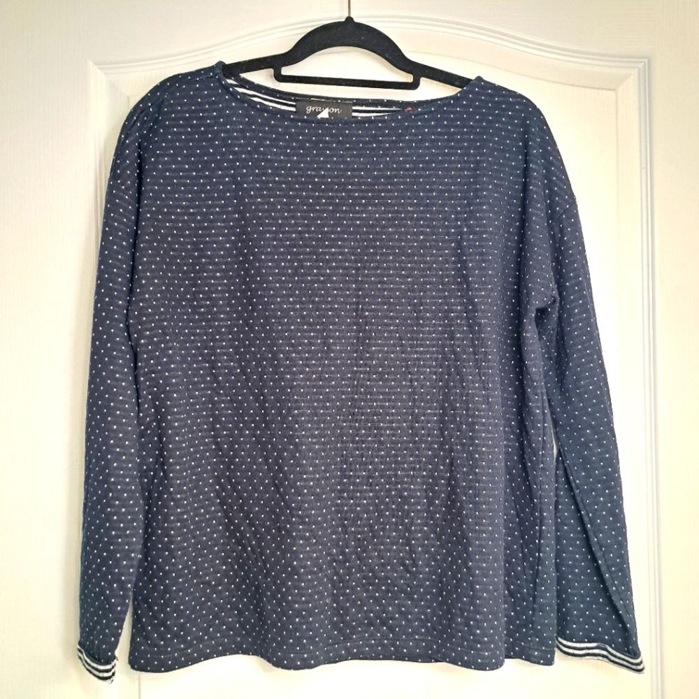 Navy Blue White dot Long Sleeve Shirt by Grayson